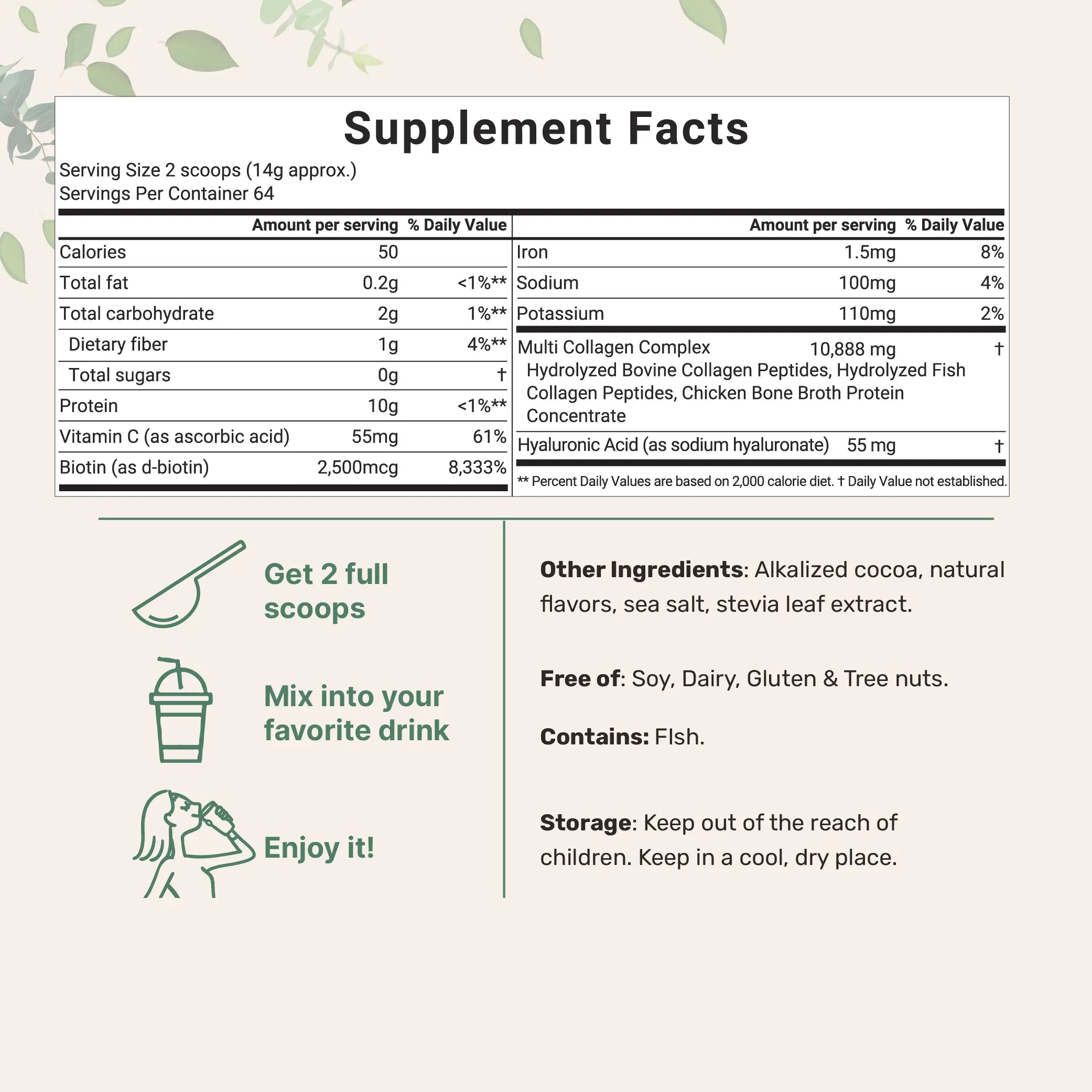 Micro Ingredients Hydrolyzed Multi Collagen Peptides Powder with Hyaluronic Acid, Biotin, and Vitamin C - Unflavored (Types I, II, III, V, X)