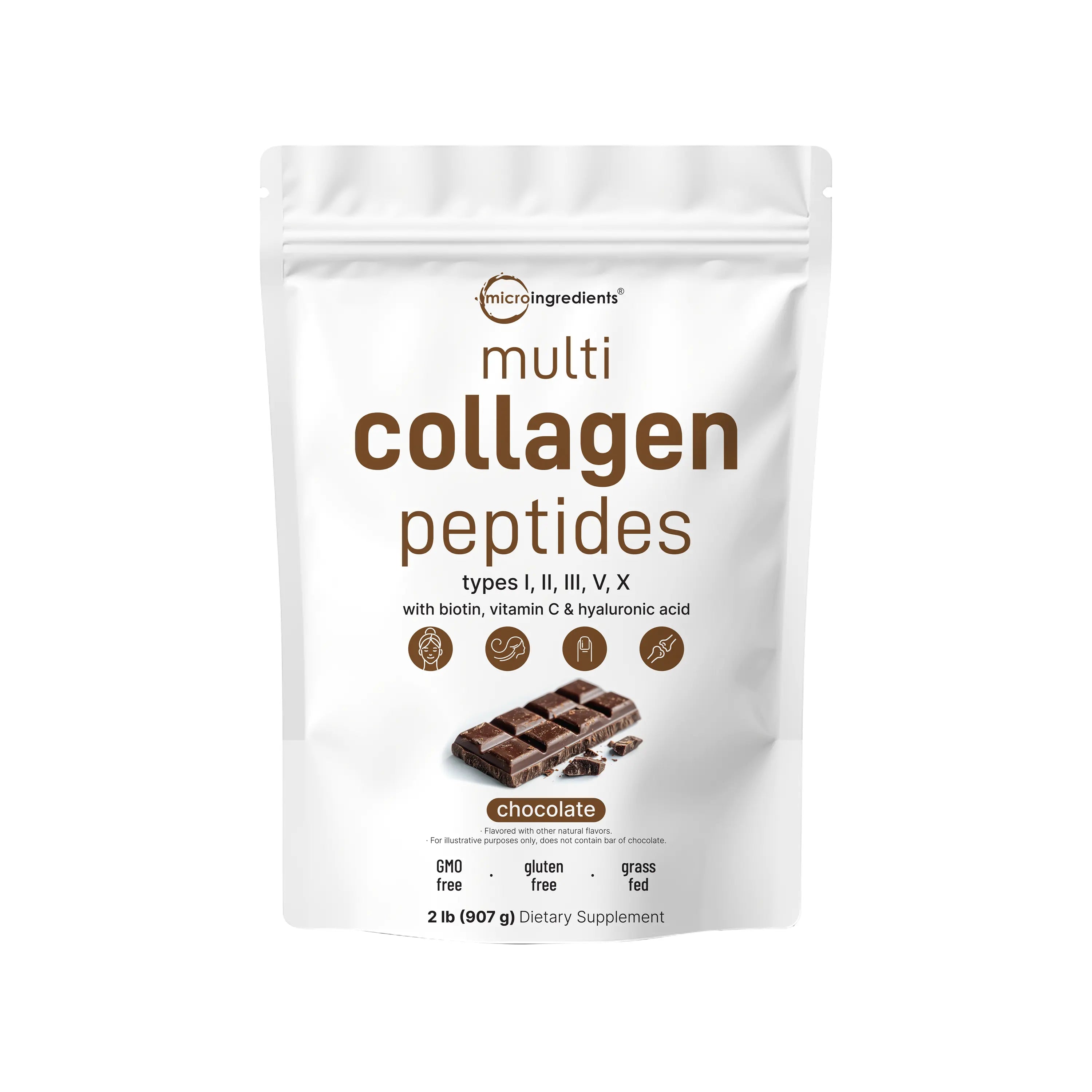 Micro Ingredients Hydrolyzed Multi Collagen Peptides Powder with Hyaluronic Acid, Biotin, and Vitamin C - Unflavored (Types I, II, III, V, X)